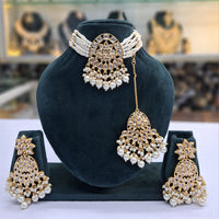Rajwadi Collection Grand Crystal Stone Pearl And Beads Choker Necklace Set