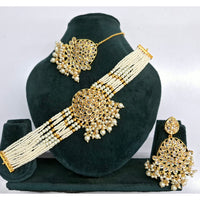 Rajwadi Collection Grand Crystal Stone Pearl And Beads Choker Necklace Set