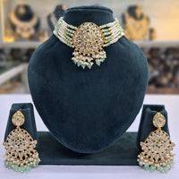 Rajwadi Collection Grand Crystal Stone Pearl And Beads Choker Necklace Set