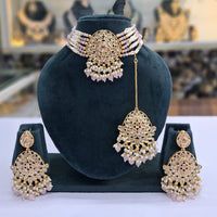 Rajwadi Collection Grand Crystal Stone Pearl And Beads Choker Necklace Set