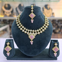 Rajwadi Collection Glam Crystal Stone Beads And Pearl Traditional Necklace Set