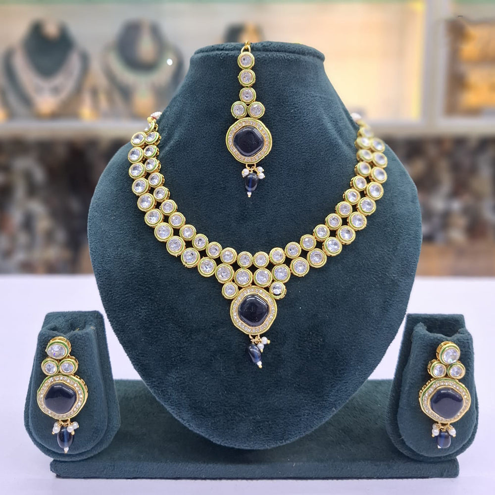 Rajwadi Collection Glam Crystal Stone Beads And Pearl Traditional Necklace Set