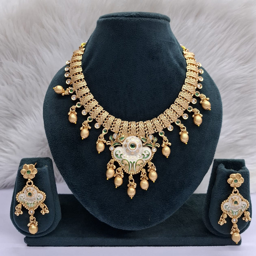 Rajwadi Collection Heritage Pota Stone And Pearl Meenakari Necklace Set