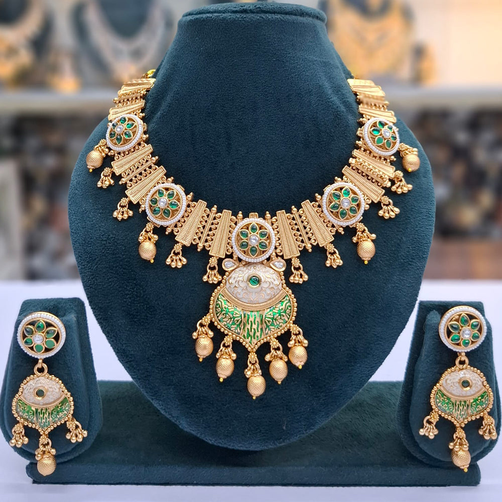 Rajwadi Collection Heritage Pota Stone And Pearl Meenakari Necklace Set