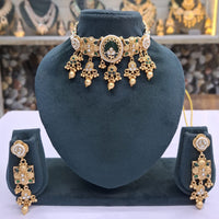 Rajwadi Collection Pota Stone And Pearl Statement Choker Necklace Set