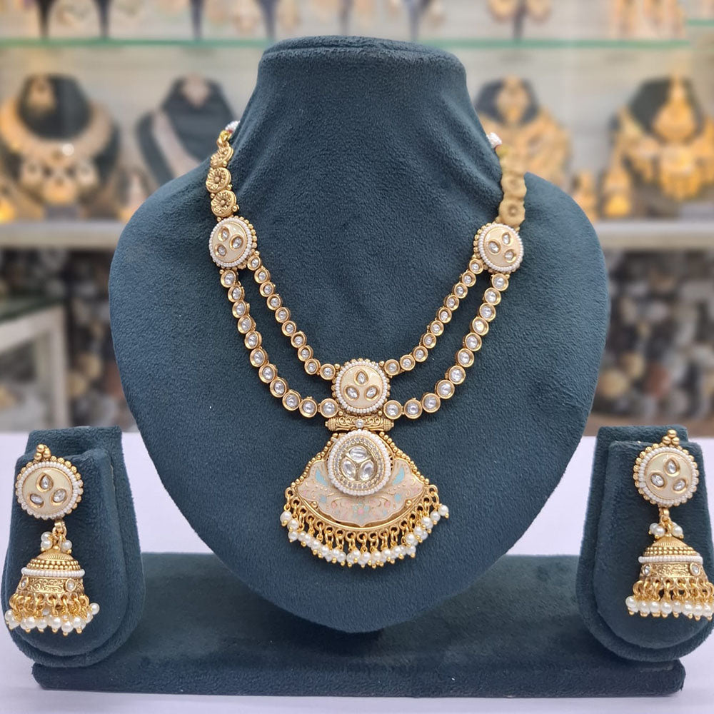 Rajwadi Collection Polki Kundan Pearl And Beads Meenakari Statement Necklace Set