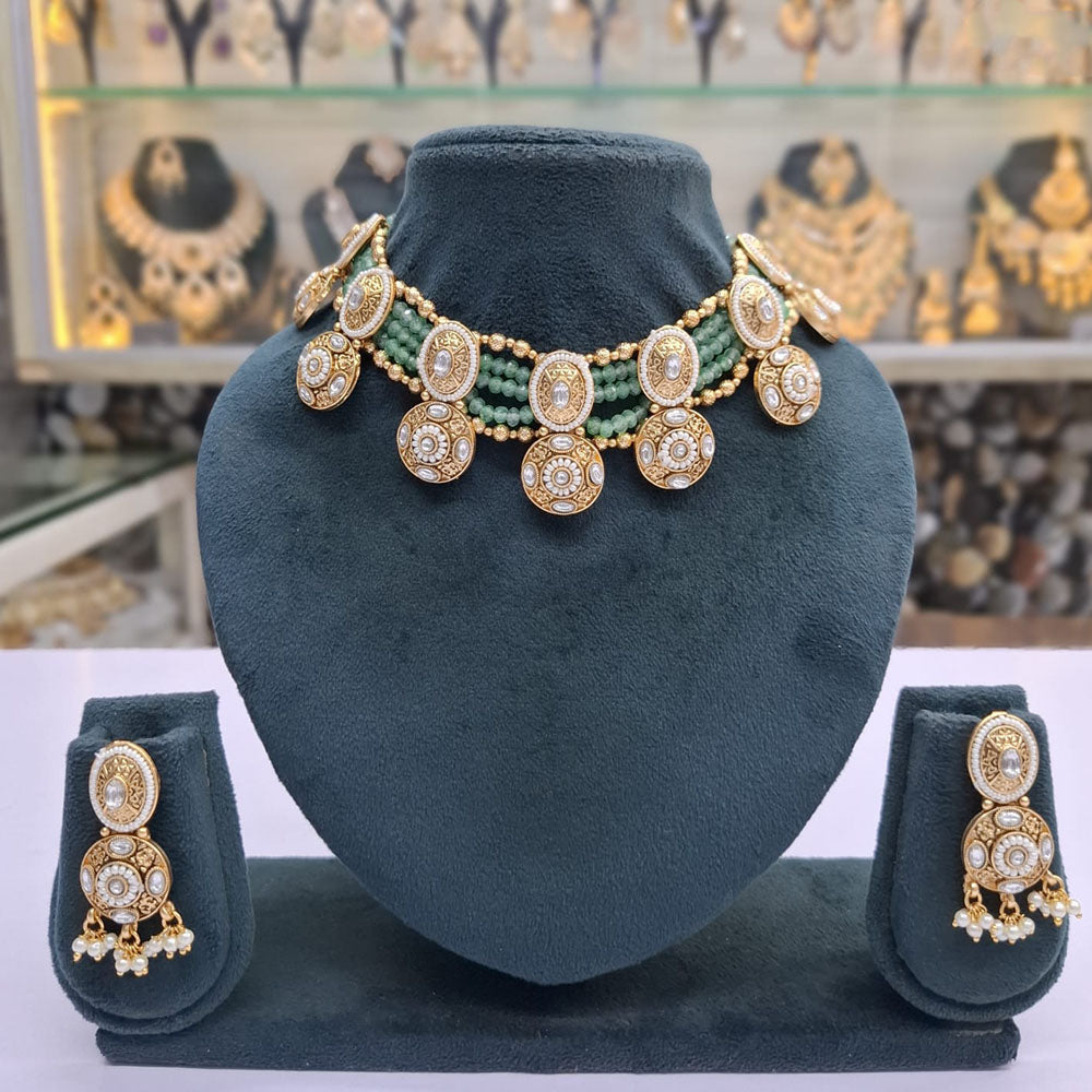 Rajwadi Collection Pota Stone And Pearl Statement Choker Necklace Set