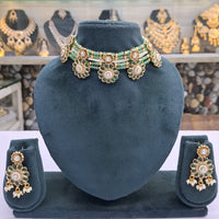 Rajwadi Collection Pota Stone And Pearl Statement Choker Necklace Set