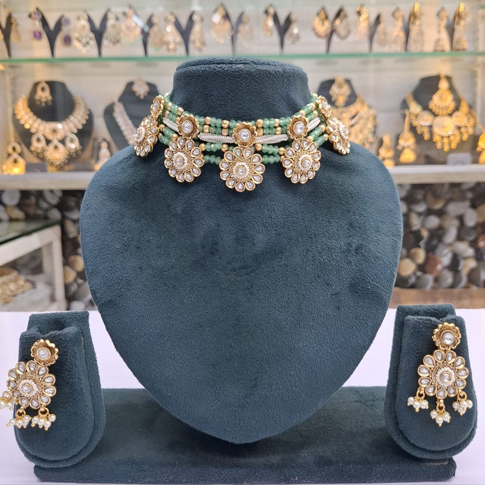 Rajwadi Collection Pota Stone And Pearl Statement Choker Necklace Set
