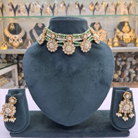 Rajwadi Collection Pota Stone And Pearl Statement Choker Necklace Set