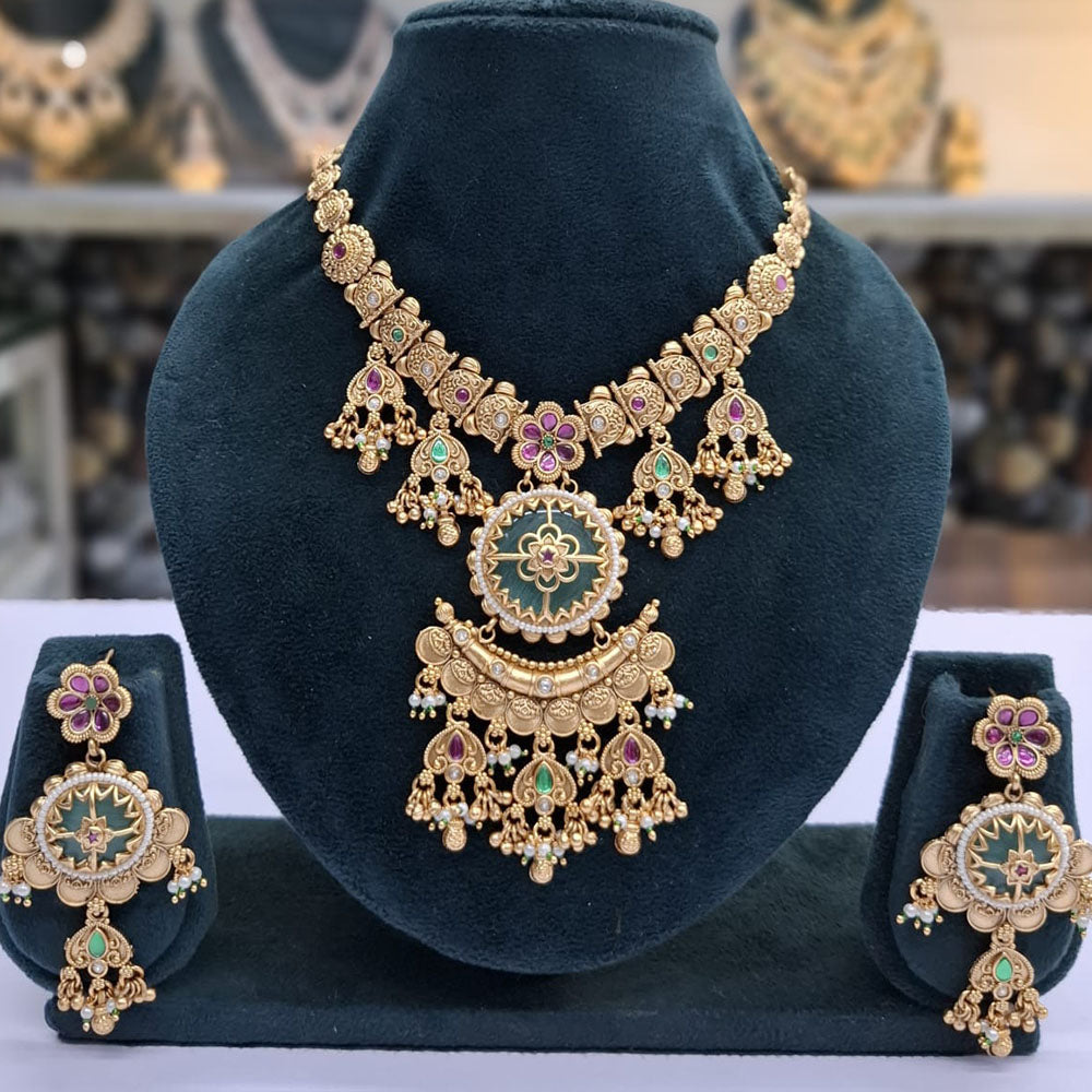 Rajwadi Collection Pota Stone Pearl And Beads Statement Necklace Set
