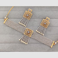 Rajwadi Collection Grand Crystal Stone Pearl And Beads Choker Necklace Set