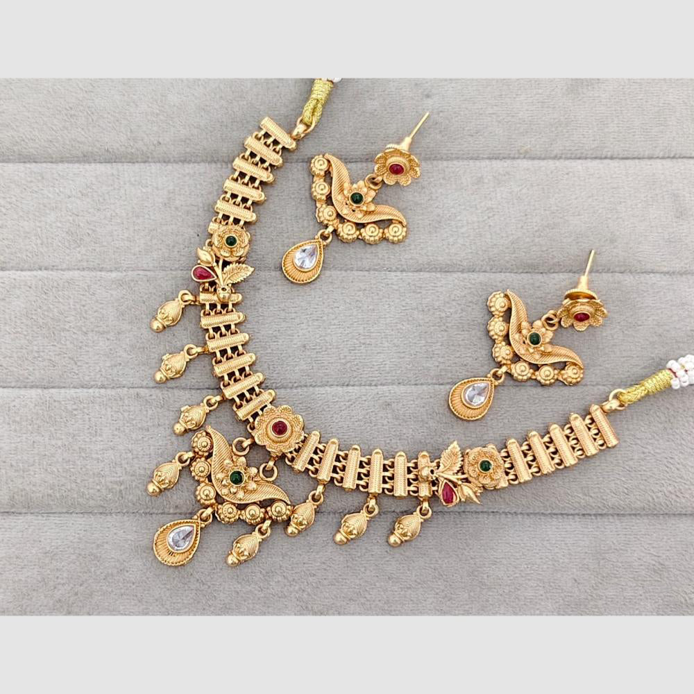 Rajwadi Collection Glam Pota Stone Beads And Pearl Traditional Necklace Set