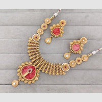 Rajwadi Collection Glam Pota Stone  And Pearl Traditional Necklace Set