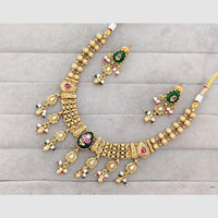 Rajwadi Collection Glam Pota Stone  And Pearl Traditional Necklace Set