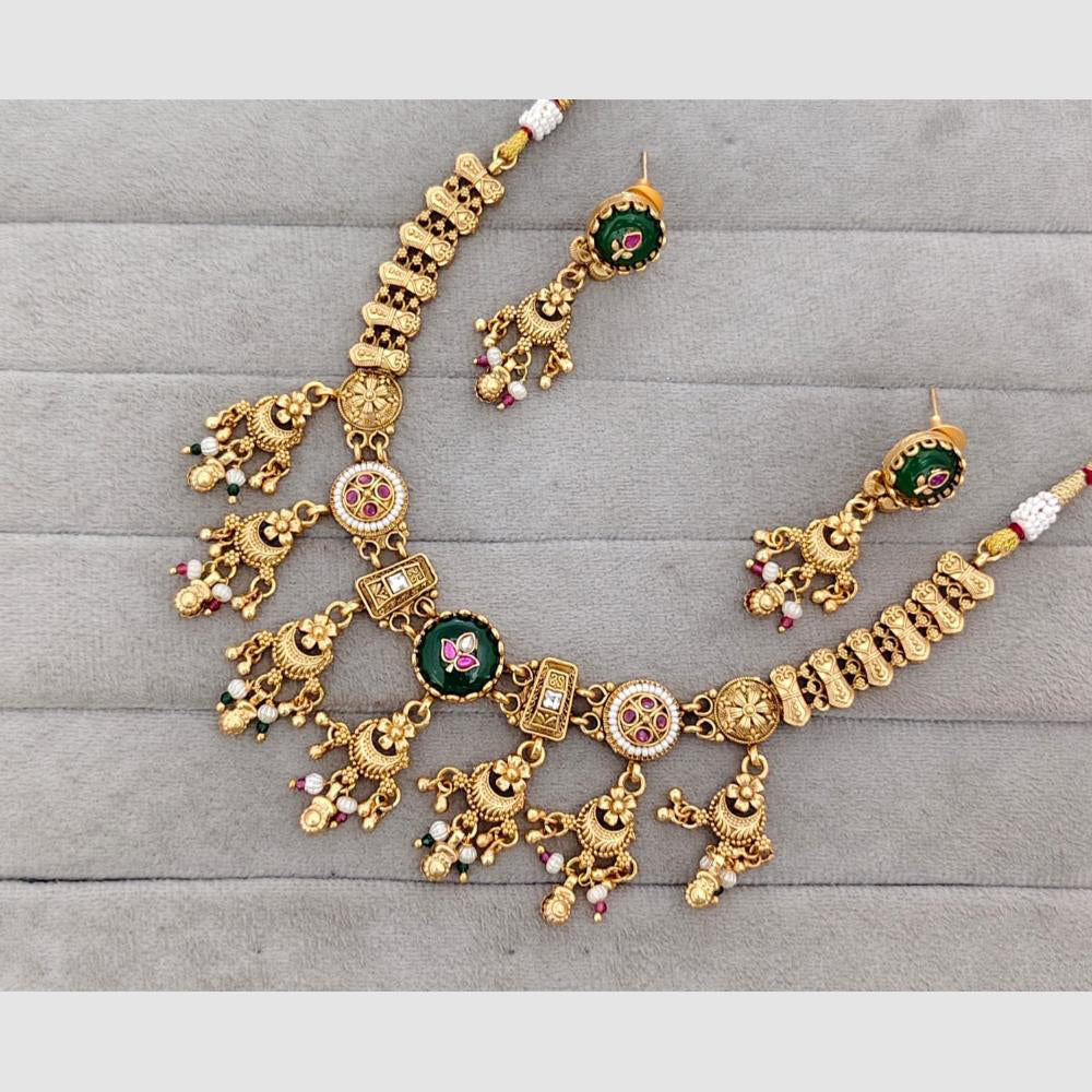 Rajwadi Collection Glam Pota Stone Beads And Pearl Designer Necklace Set
