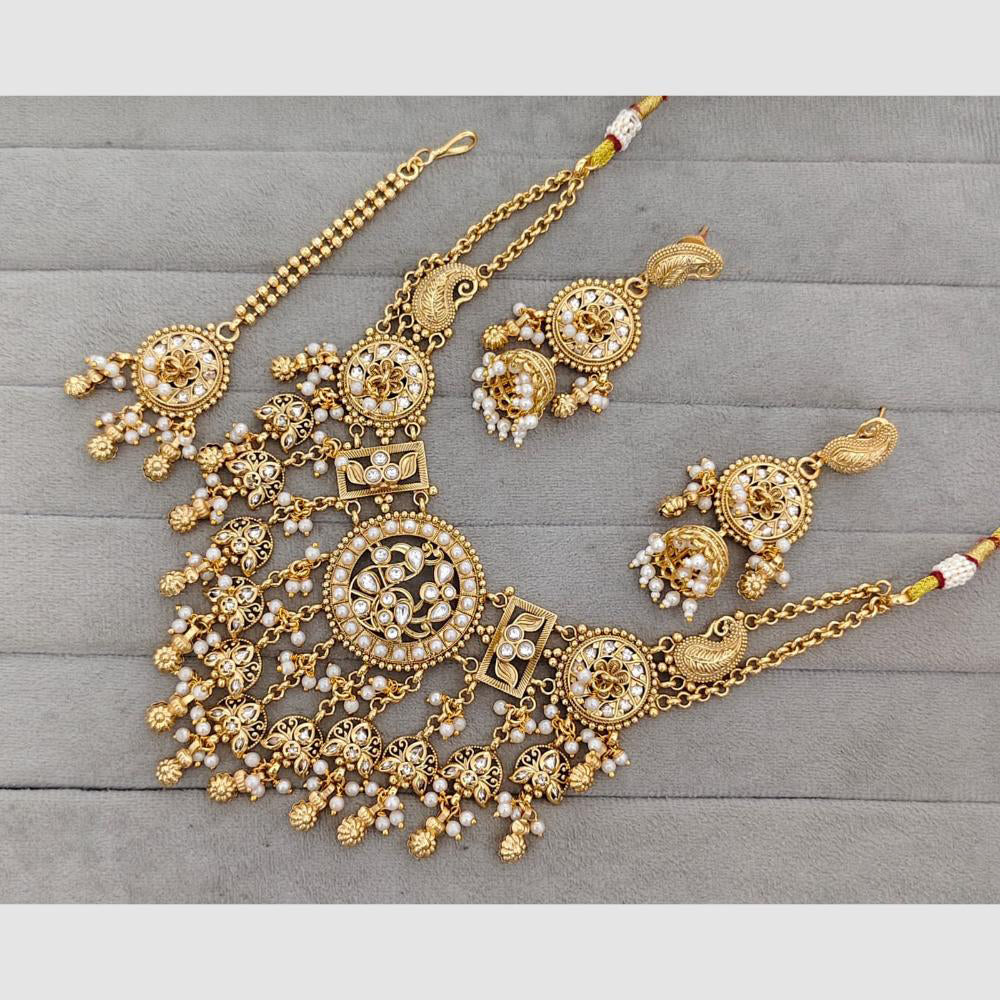 Rajwadi Collection Glam Pota Stone  And Pearl Traditional Designer Necklace Set