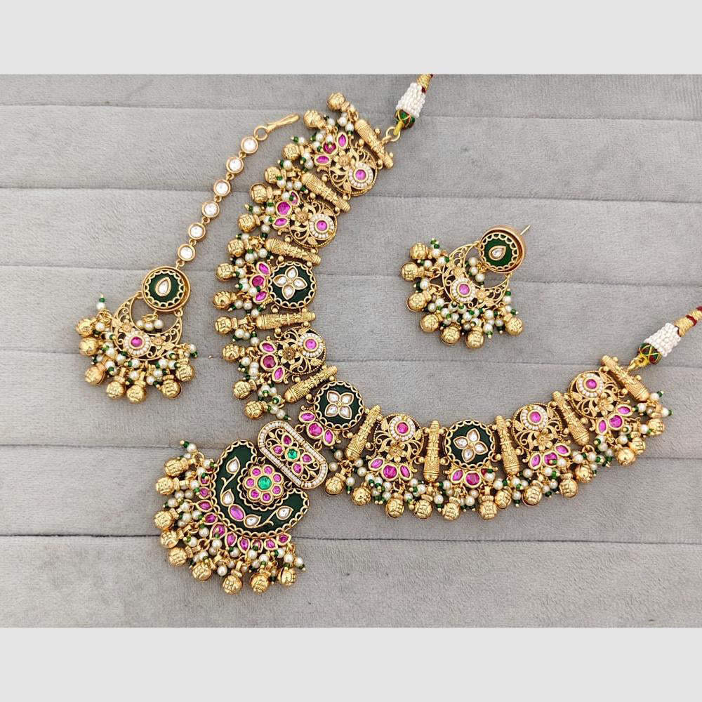 Rajwadi Collection Glam Pota Stone Beads And Pearl Designer Necklace Set