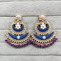 Rajwadi Collection Traditional Kundan Stone And Pearl  Meenakari Dangler Earrings