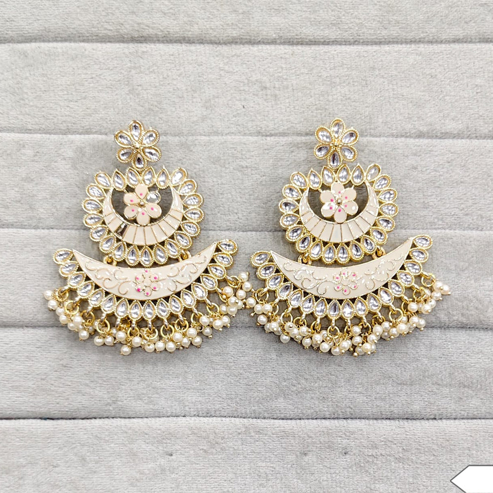 Rajwadi Collection Traditional Kundan Stone And Pearl  Meenakari Dangler Earrings