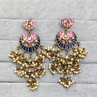 Rajwadi Collection Traditional Crystal Stone And Pearl  Meenakari Dangler Earrings