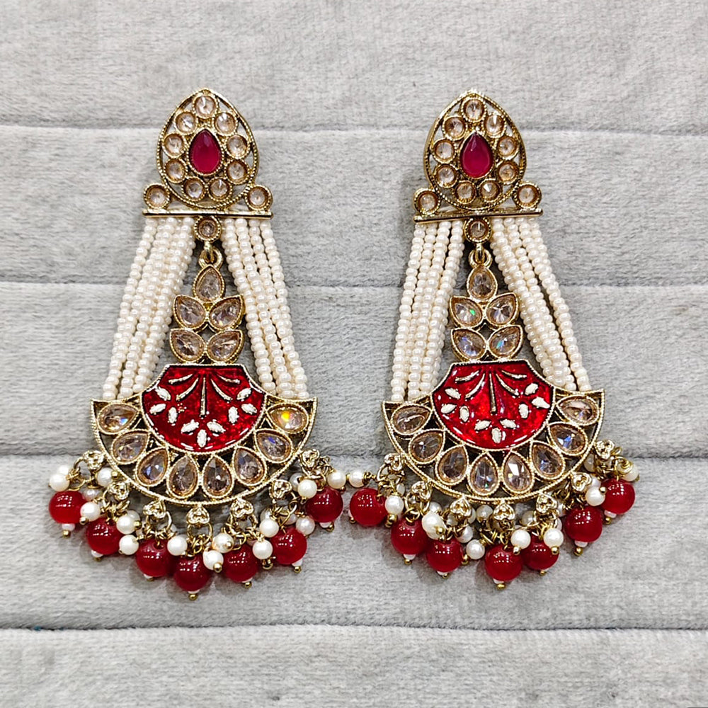 Rajwadi Collection Traditional Crystal Stone And Pearl  Meenakari Dangler Earrings