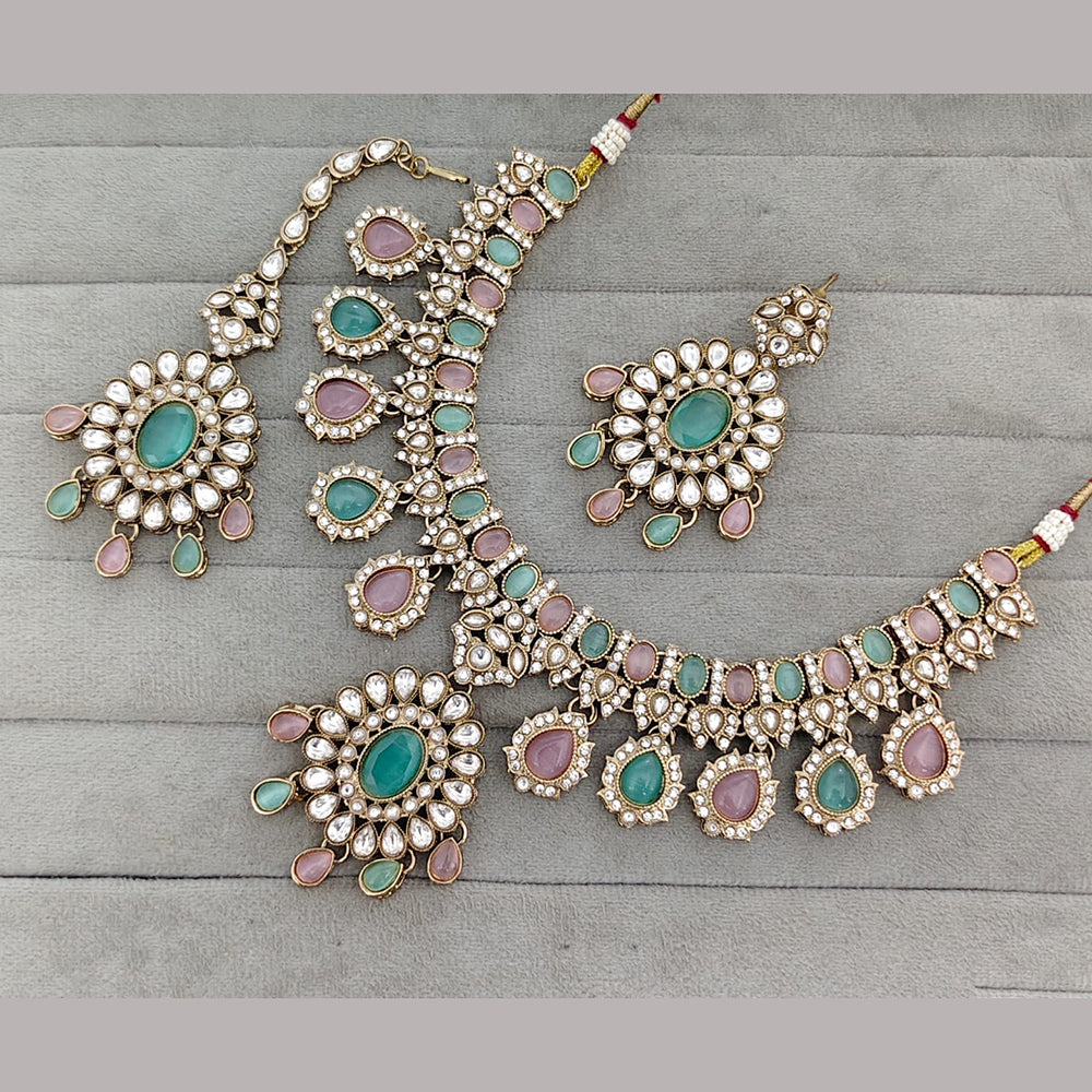 Rajwadi Collection Heritage Pota Stone And Austrian Stone Necklace Set