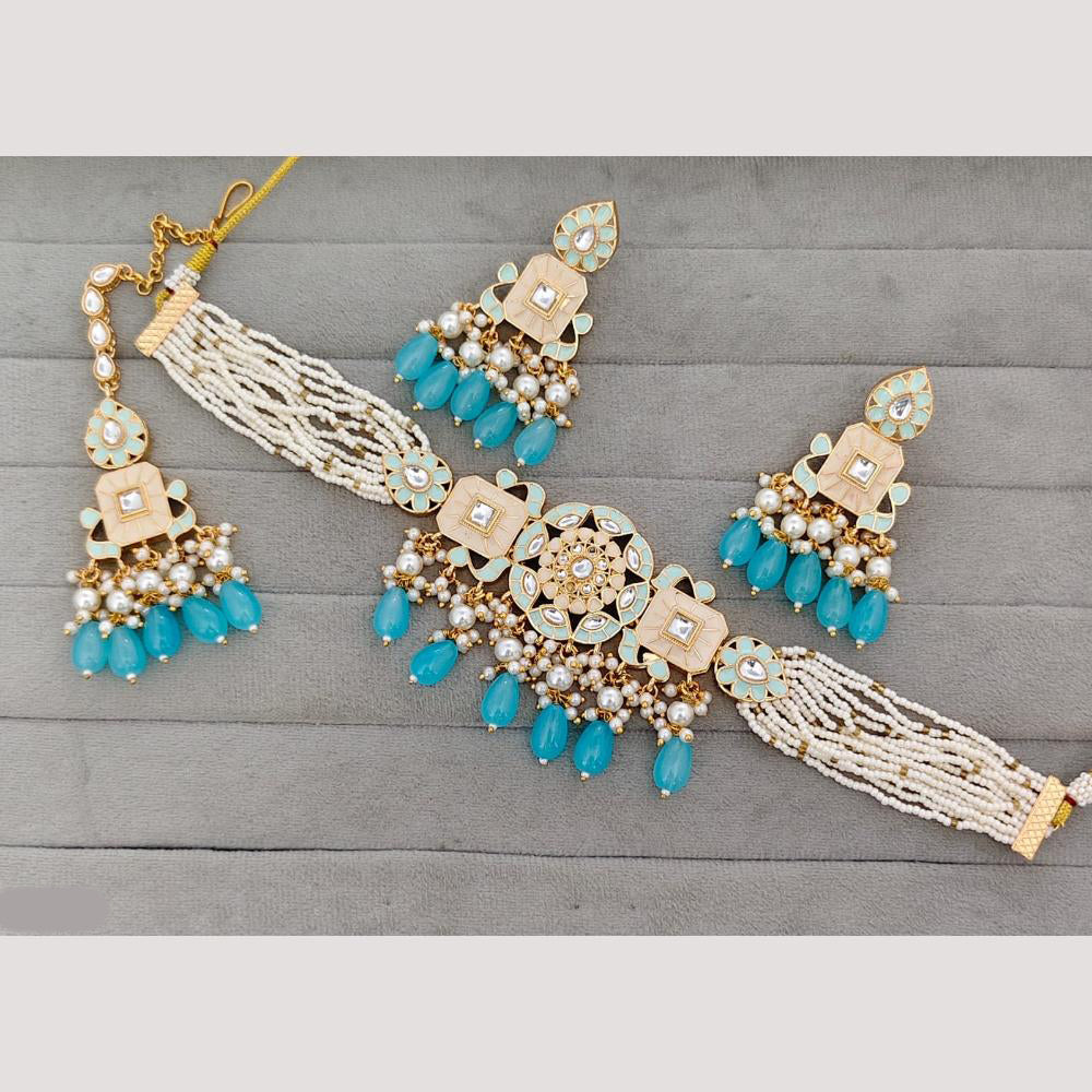 Rajwadi Collection Kundan Stone & Meenakari Gold Plated Necklace Set
