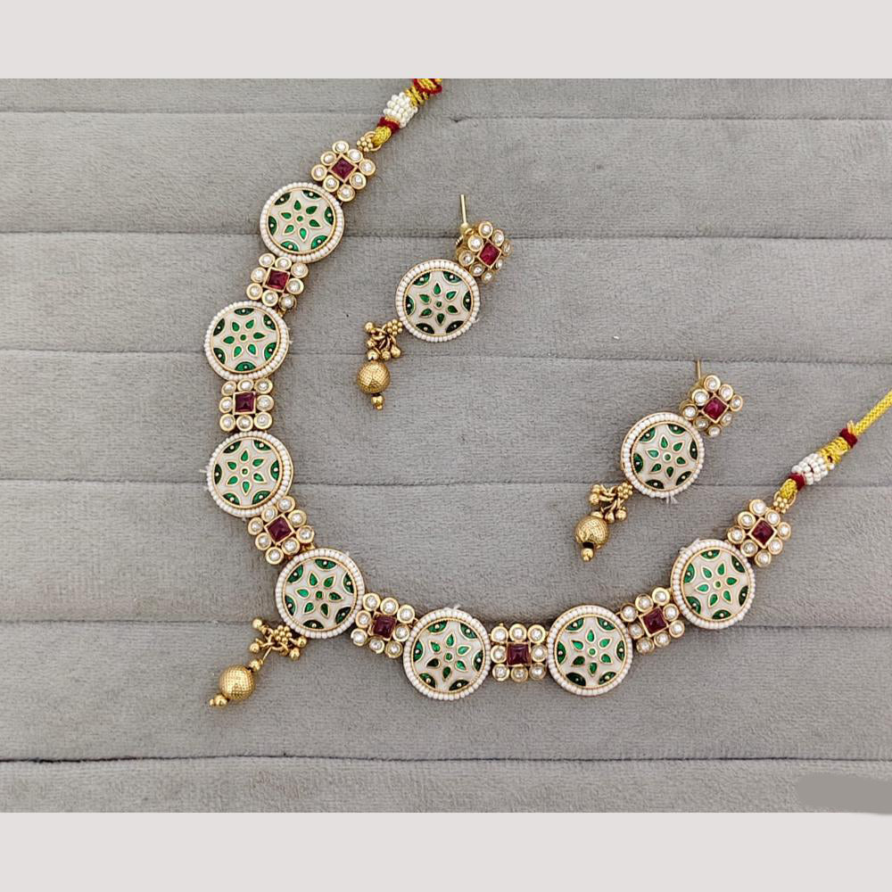 Rajwadi Collection Kundan Stone And Meenakari Gold Plated Necklace Set