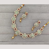 Rajwadi Collection Kundan Stone And Meenakari Gold Plated Necklace Set