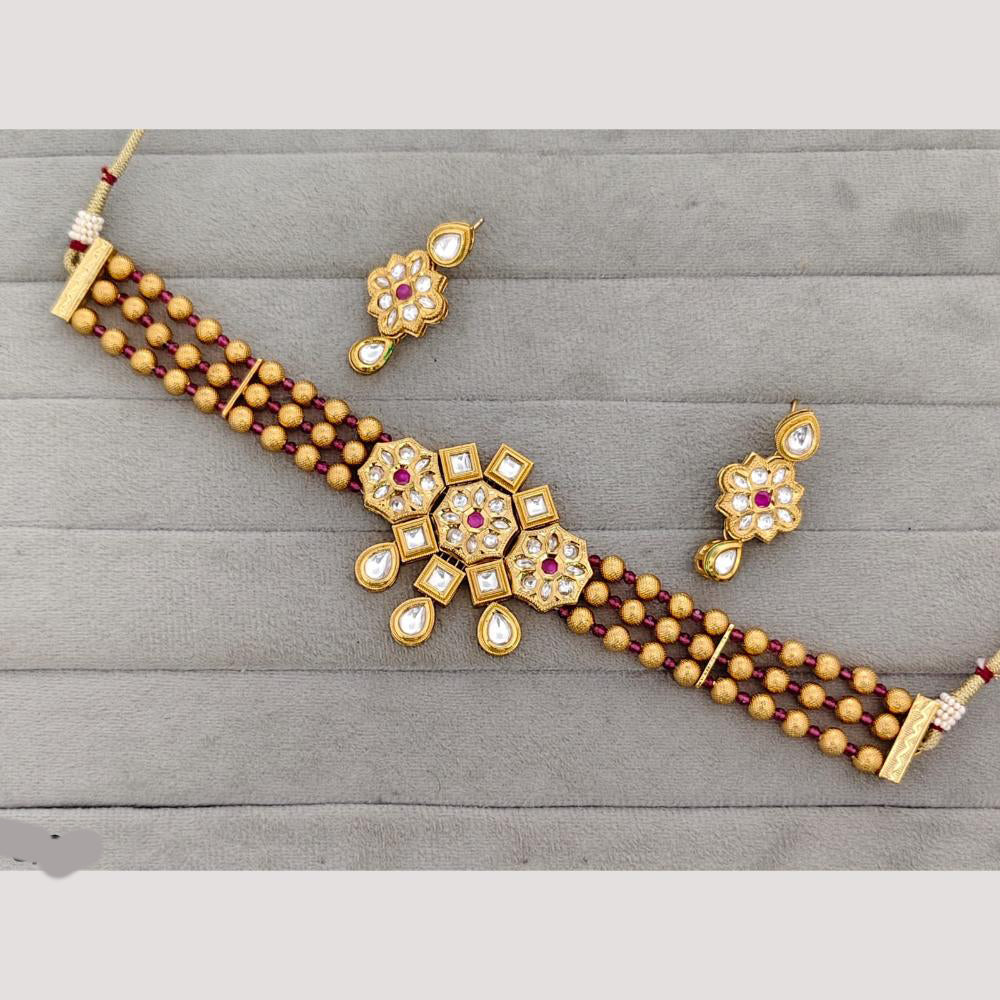 Rajwadi Collection Kundan And Austrian Stone Gold Plated Necklace Set