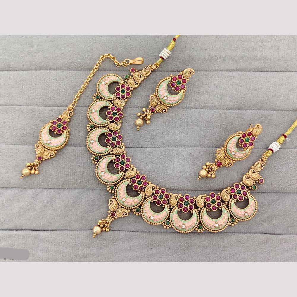 Rajwadi Collection Pota  Stone Gold Plated Necklace Set