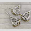 Rajwadi Collection Royal Crystal Stone And Pearl Designer Dangler Earrings With Maangtikka