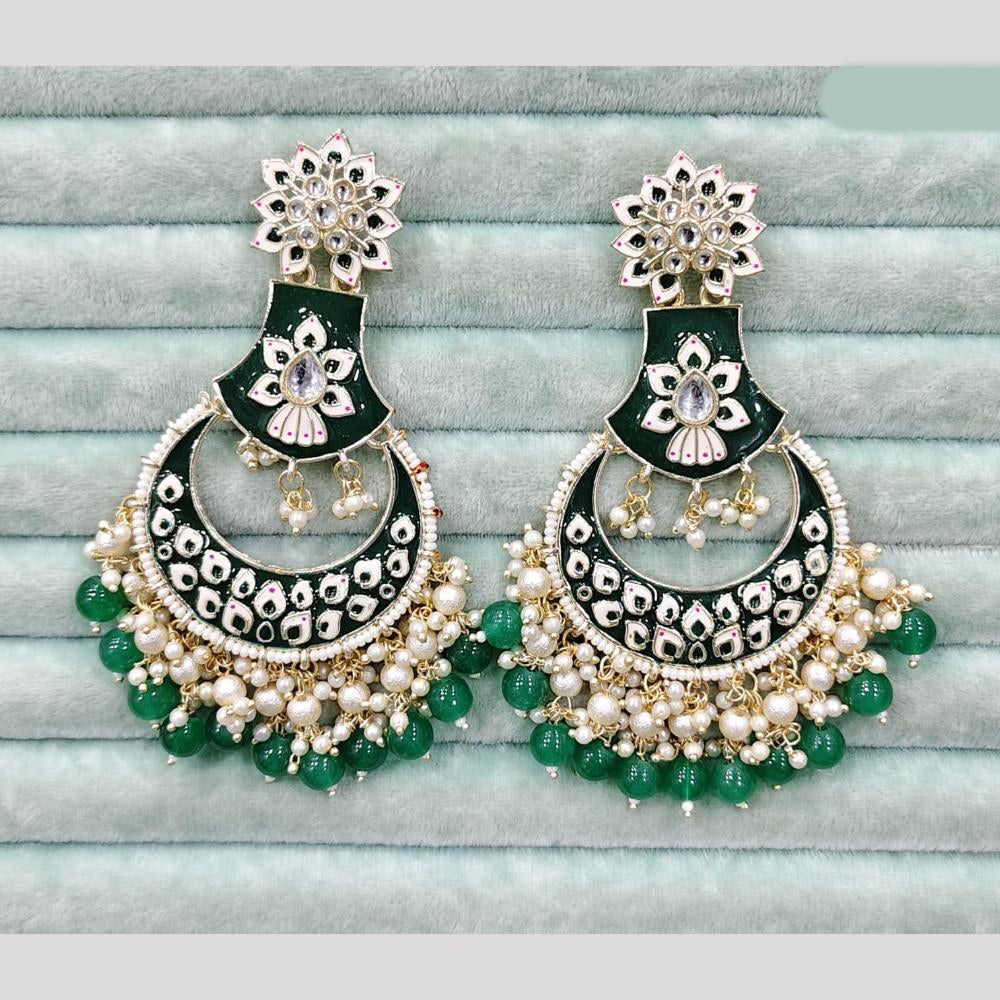 Rajwadi Collection Elegant Kundan Stone and Pearl  Meenakari Dangler Earrings