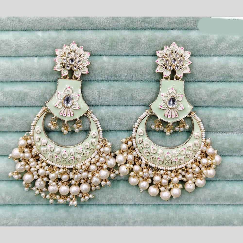 Rajwadi Collection Elegant Kundan Stone and Pearl  Meenakari Dangler Earrings