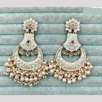 Rajwadi Collection Elegant Kundan Stone and Pearl  Meenakari Dangler Earrings