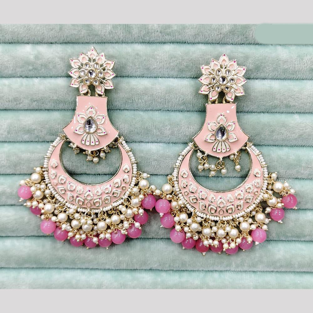Rajwadi Collection Elegant Kundan Stone and Pearl  Meenakari Dangler Earrings