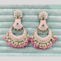 Rajwadi Collection Elegant Kundan Stone and Pearl  Meenakari Dangler Earrings