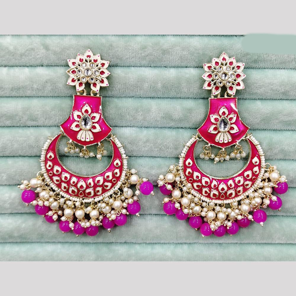 Rajwadi Collection Elegant Kundan Stone and Pearl  Meenakari Dangler Earrings