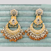 Rajwadi Collection Elegant Kundan Stone and Pearl  Meenakari Dangler Earrings