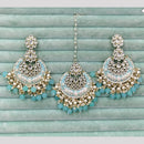 Rajwadi Collection Elegant Kundan Stone and Pearl Meenakari Dangler Earrings With Maangtikka