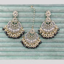 Rajwadi Collection Elegant Kundan Stone and Pearl Meenakari Dangler Earrings With Maangtikka