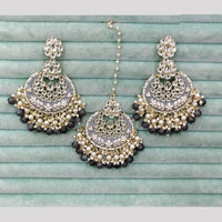 Rajwadi Collection Elegant Kundan Stone and Pearl Meenakari Dangler Earrings With Maangtikka