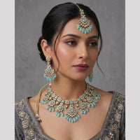 Rajwadi Collection Glam Pota Stone Beads And Pearl Traditional Choker Necklace Set