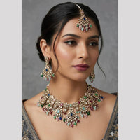 Rajwadi Collection Glam Pota Stone Beads And Pearl Traditional Choker Necklace Set