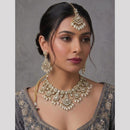 Rajwadi Collection Glam Pota Stone Beads And Pearl Traditional Choker Necklace Set