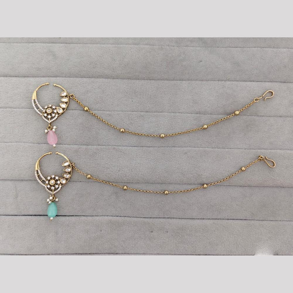 Rajwadi Collection Delicate Crystal Stone And Pearl Nose Ring