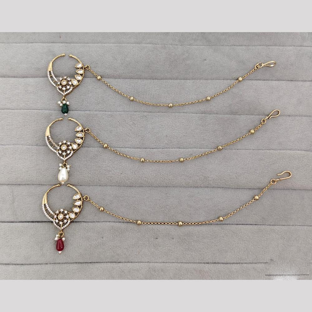 Rajwadi Collection Delicate Crystal Stone And Pearl Nose Ring
