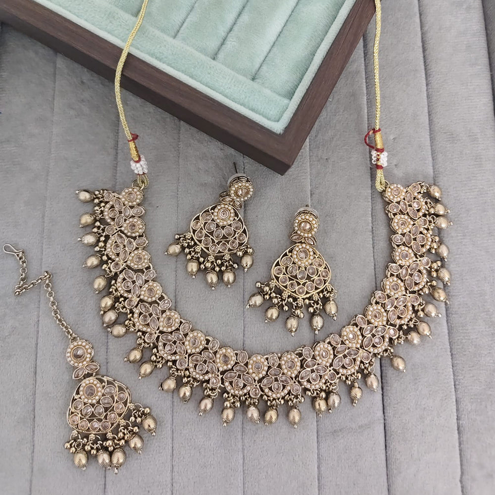 Rajwadi Collection Crystal Stone And Pearl Designer Necklace Set for Women