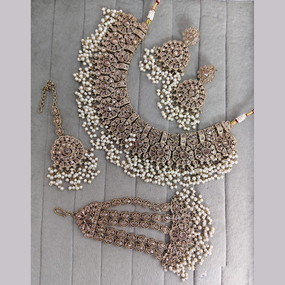 Rajwadi Collection Crystal Stone And Pearl Designer Necklace Set for Women